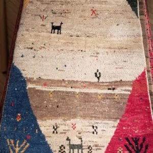 Image of approximately 3X5 Persian Gabbeh Rug Two Horses Grazing with Stars